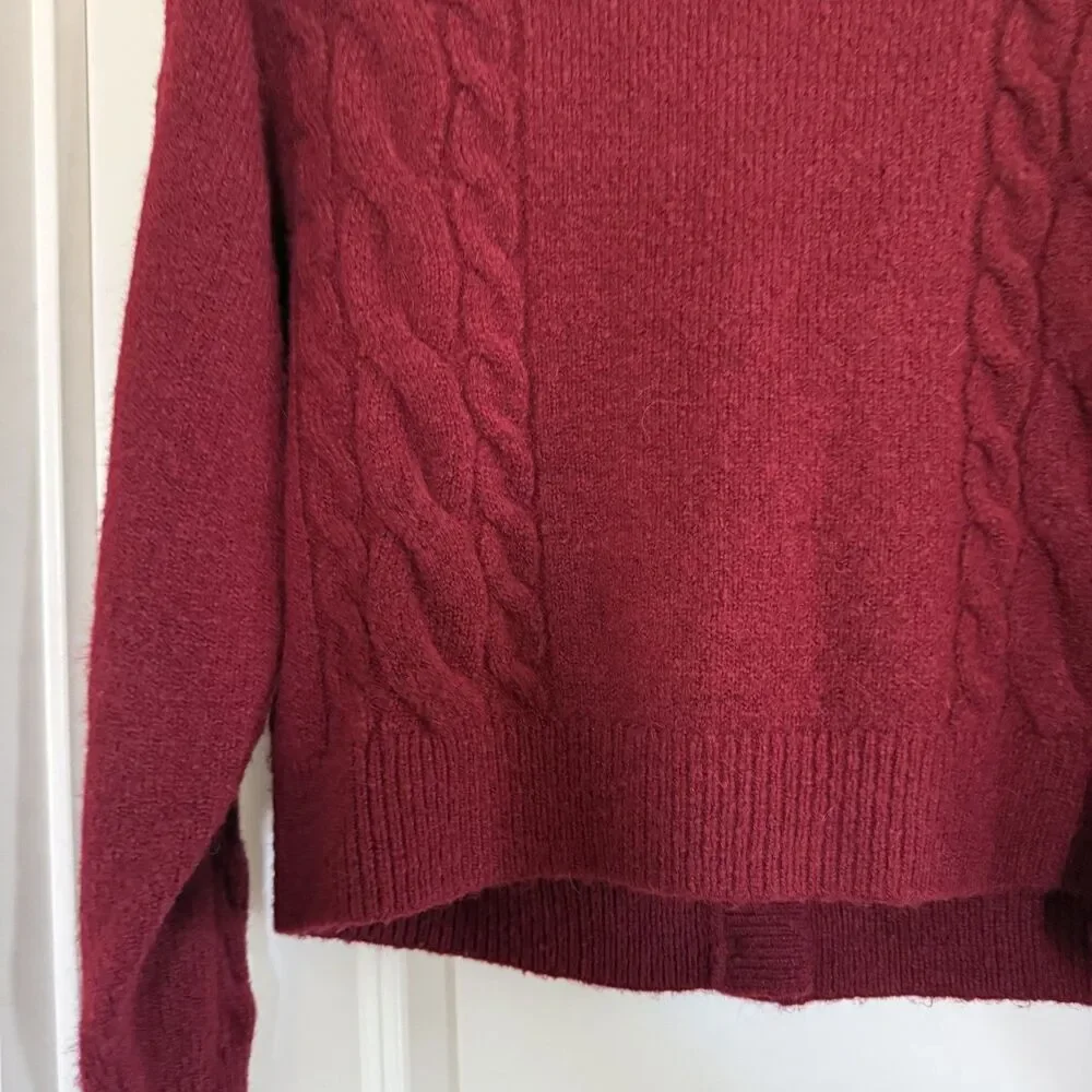 J. Crew Burgandy Red cable knit merino wool alpaca academia sweater Small